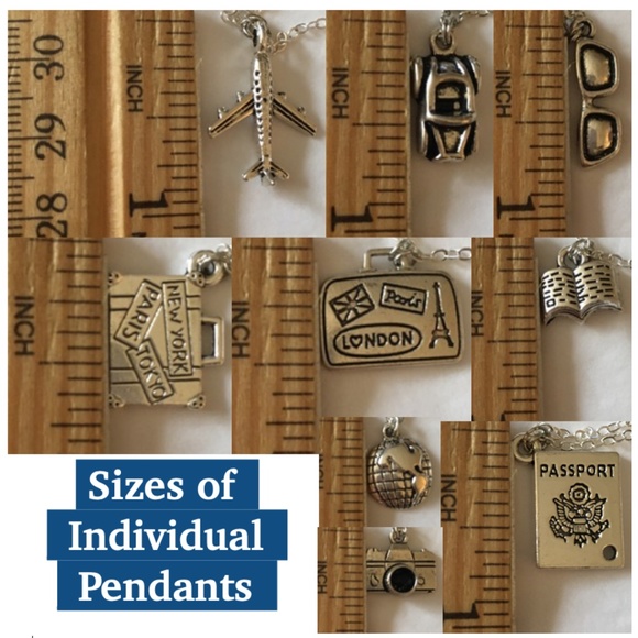 “World Traveler" Handmade Silver Travel Charm Necklace, Suitcase, Plane, Globe - Picture 11 of 13